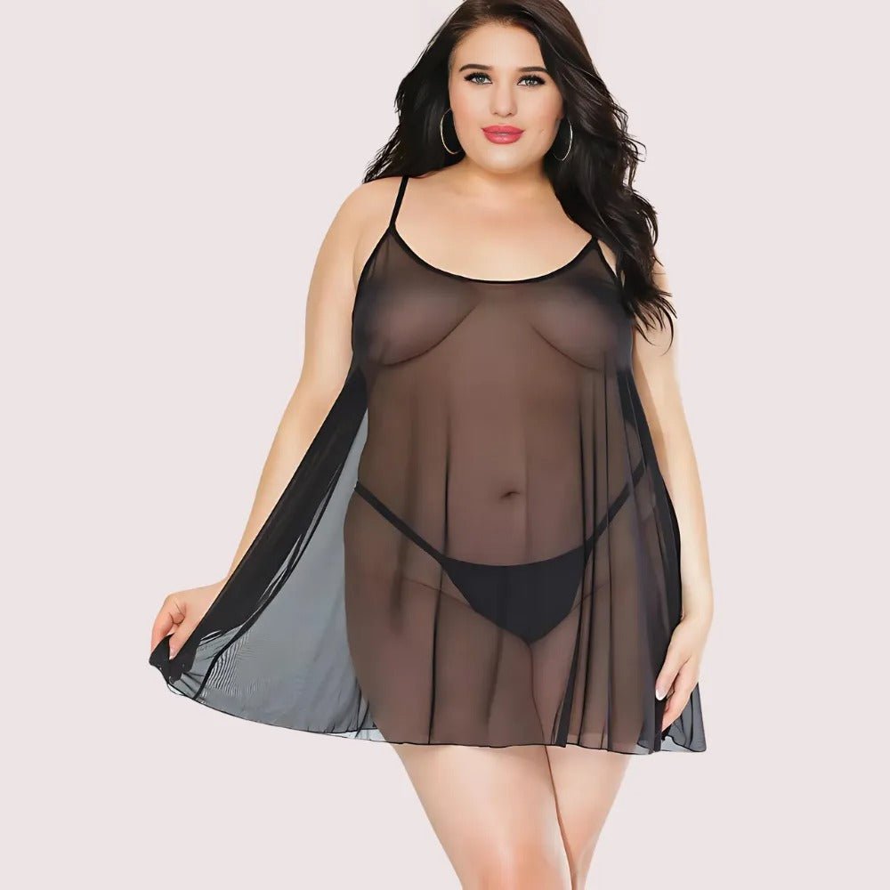Midnight Allure Sheer Chemise – Plus Size Snazzyway