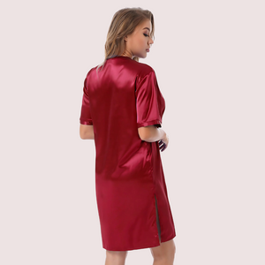Silk satin sexy Maroon short sleepwear Snazzyway
