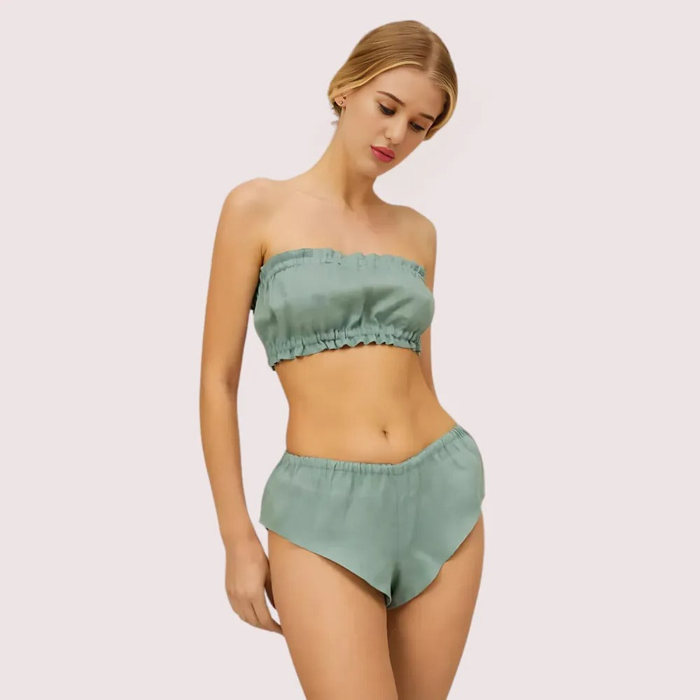 2-Pack Natural Flax Linen Ruffled Bandeau & Vintage Knickers Set Snazzyway
