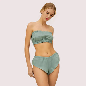 2-Pack Natural Flax Linen Ruffled Bandeau & Vintage Knickers Set Snazzyway