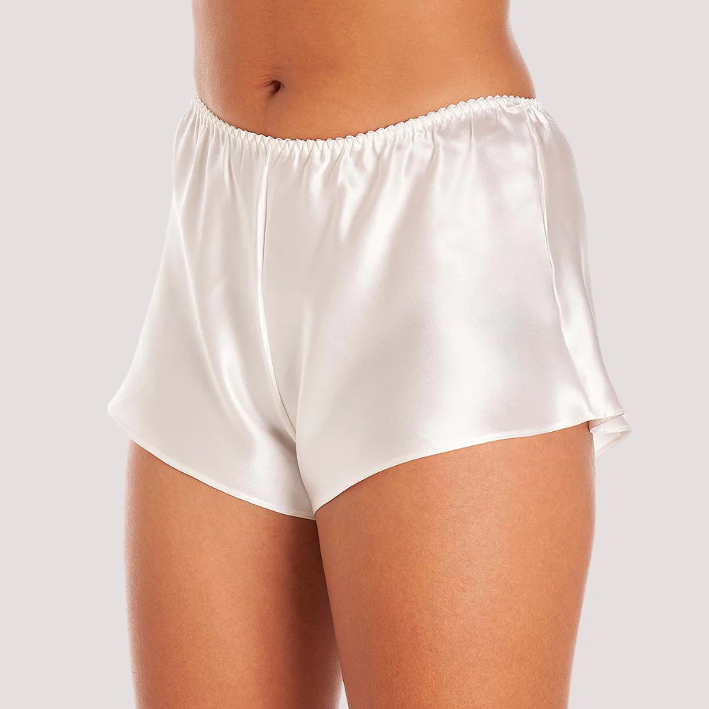 French Elegance Knickers in White Silk Satin Snazzyway