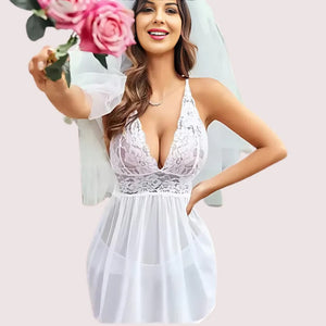 Bridal White Lace & Sheer Babydoll Nightwear Snazzyway